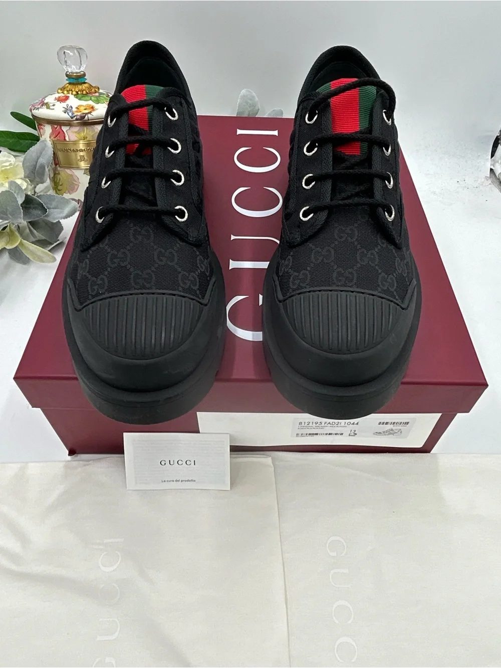 Men's Gucci GG monogram, web stripe canvas  lug sole boot size 13 made in Italy